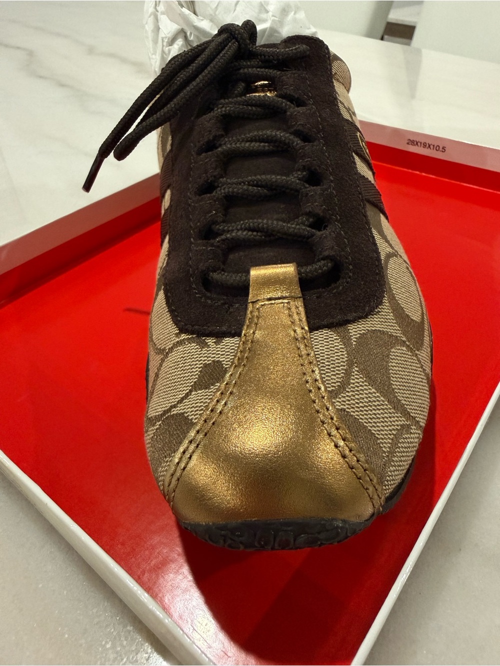 Coach Women’s Signature Logo Katelyn Sneaker in Brown and Gold - Picture 2 of 8